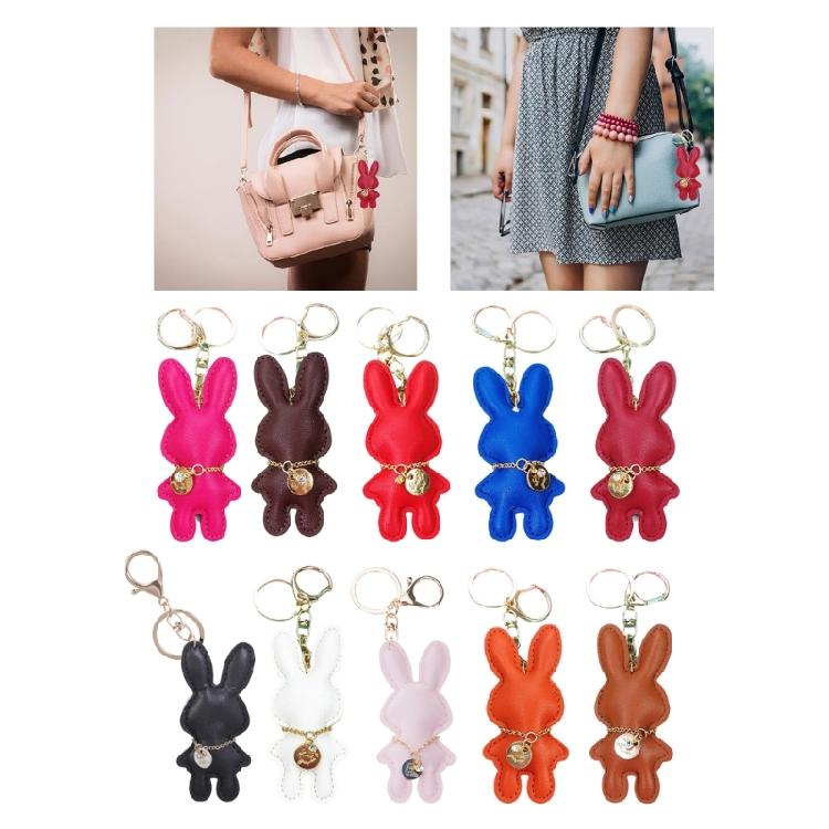 Fashionable Rabbit Keychain Artificial Leather Bunnys Pendant Keyring for Women Handmade Key Chain Bag Accessory