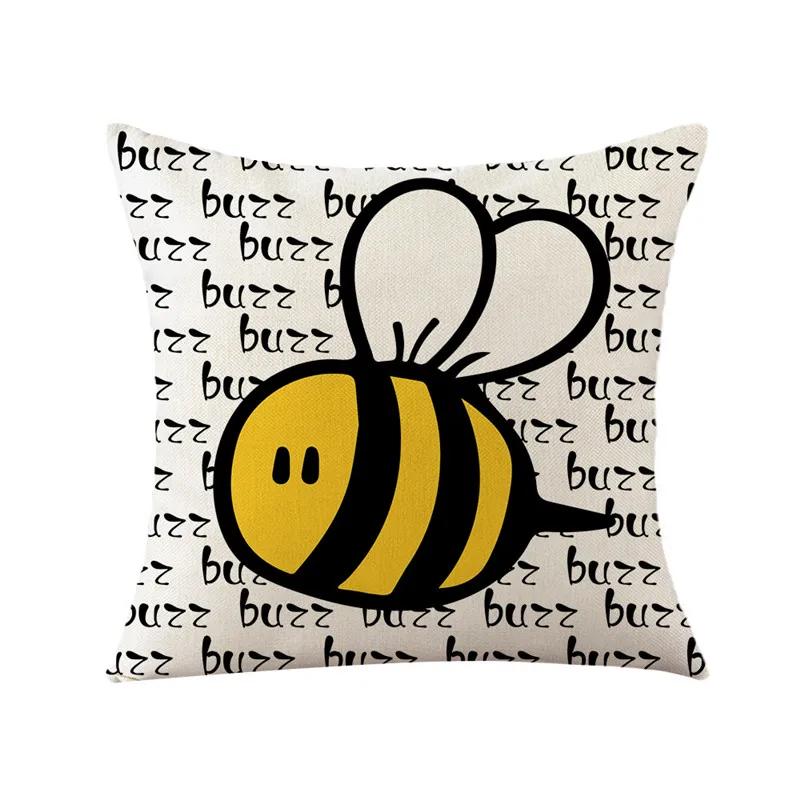 45x45cm Bee Sunflower Pillowcase Spring Cotton Linen Home Living Room Sofa Decoration Cushion Cover
