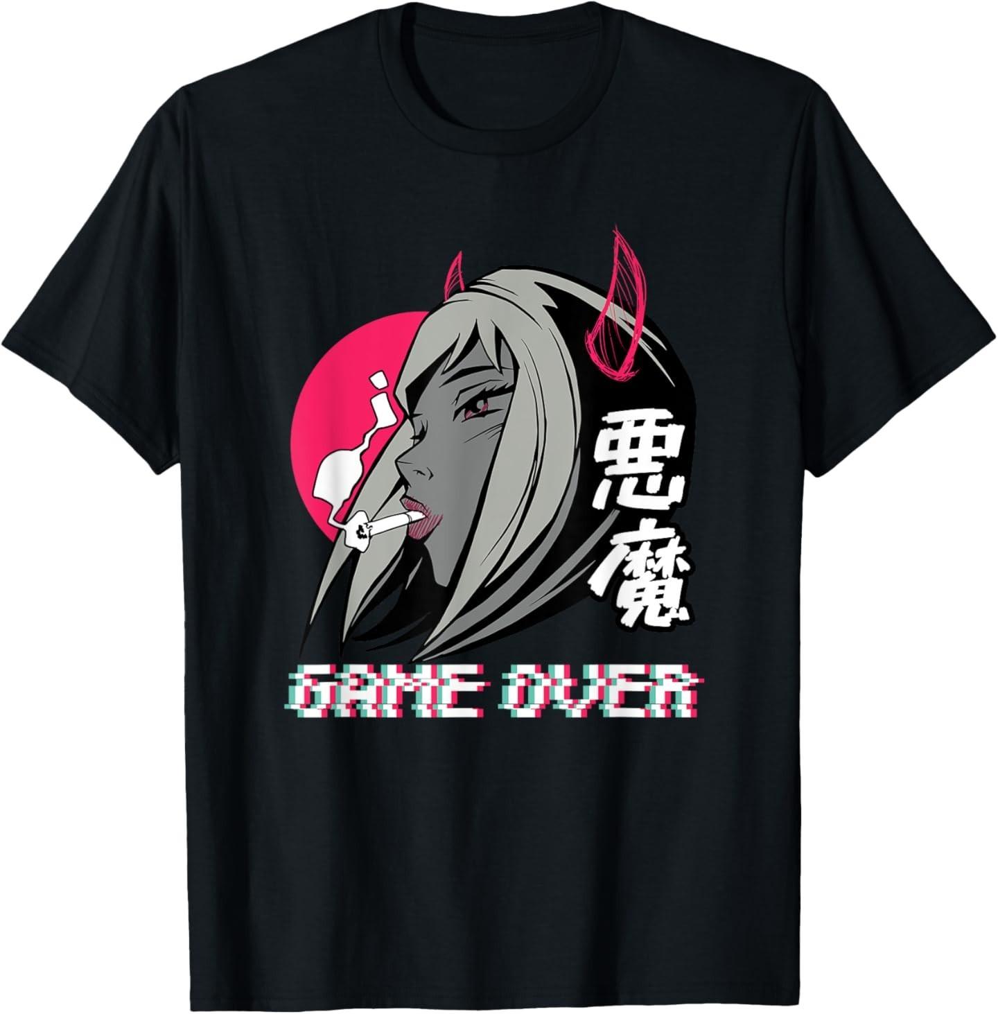 Japanese Vaporwave Sad Anime Girl Aesthetic T-Shirt 4XL