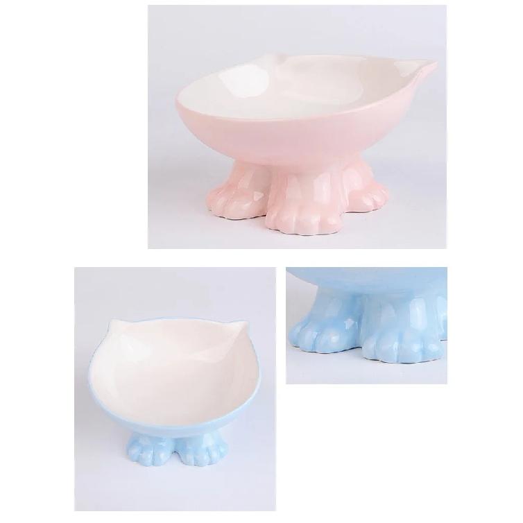 Cat Ceramic Pet Bowl Oblique Mouth Feeding High Foot Protection Cervical Spine Color Inclined Ceramic Cat Bowl Pet Supplies, 1Pc