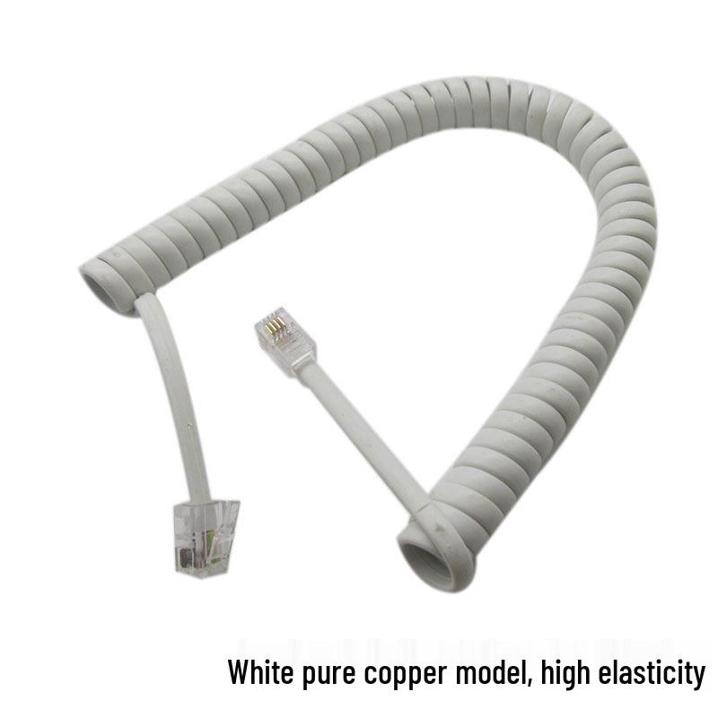 

Pull-Resistant Non-Deforming Hotel Telephone Handset Cord - Curved, All-Copper, Non-Tangling, with Landline Microphone Connection.