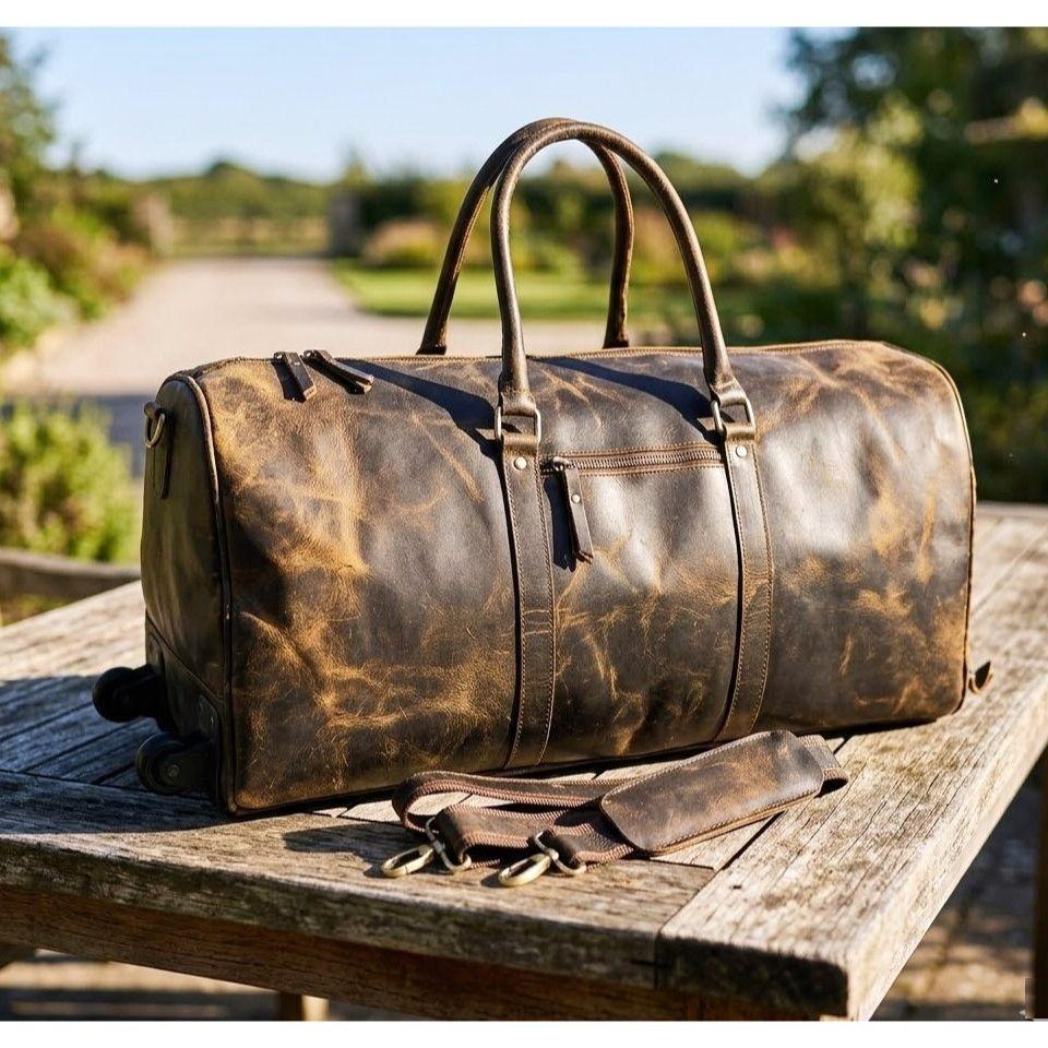 Geantă de călătorie pentru bărbați din piele de bivol de 24 inch, vintage din piele naturală