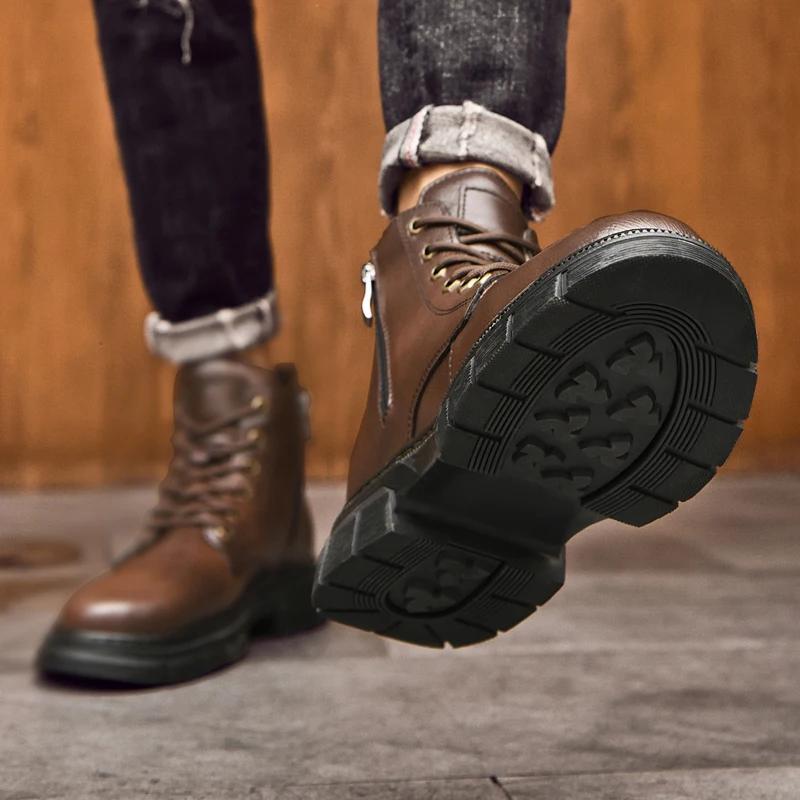 Móda Stylové pánské univerzální boty Outdoorové pánské boty Zimní boty pro muže 2024 Pánské boty z pravé kůže Ležérní vysoké boty