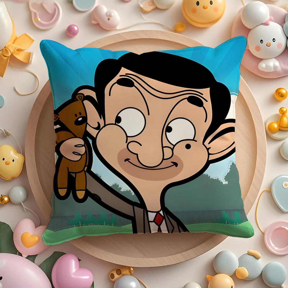 Federa Cuscino Mr B-Bean-N Morbido Tessuto Peluche Copricuscino Stampato Double-Sided Caldo Cuscino per Divano Invernale