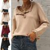 Maglione da donna in maglia autunno inverno a maniche lunghe con bottoni e volant, top in maglia tinta unita, casual, in maglia