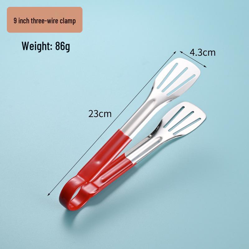 Red Silicone Stainless Steel Anti-Slip BBQ Tongs – Anti-Scald Kitchen Tongs for Bread and Food