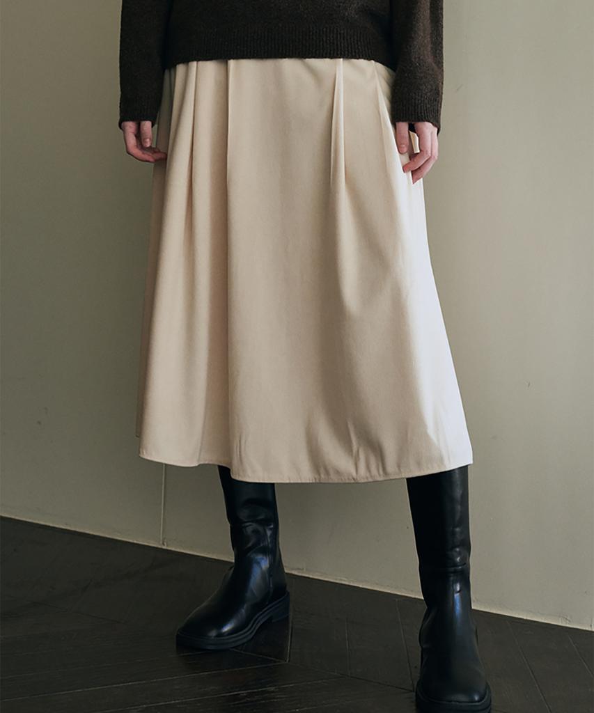 Roeil Mild Corduroy Pintuck Skirt - Cream