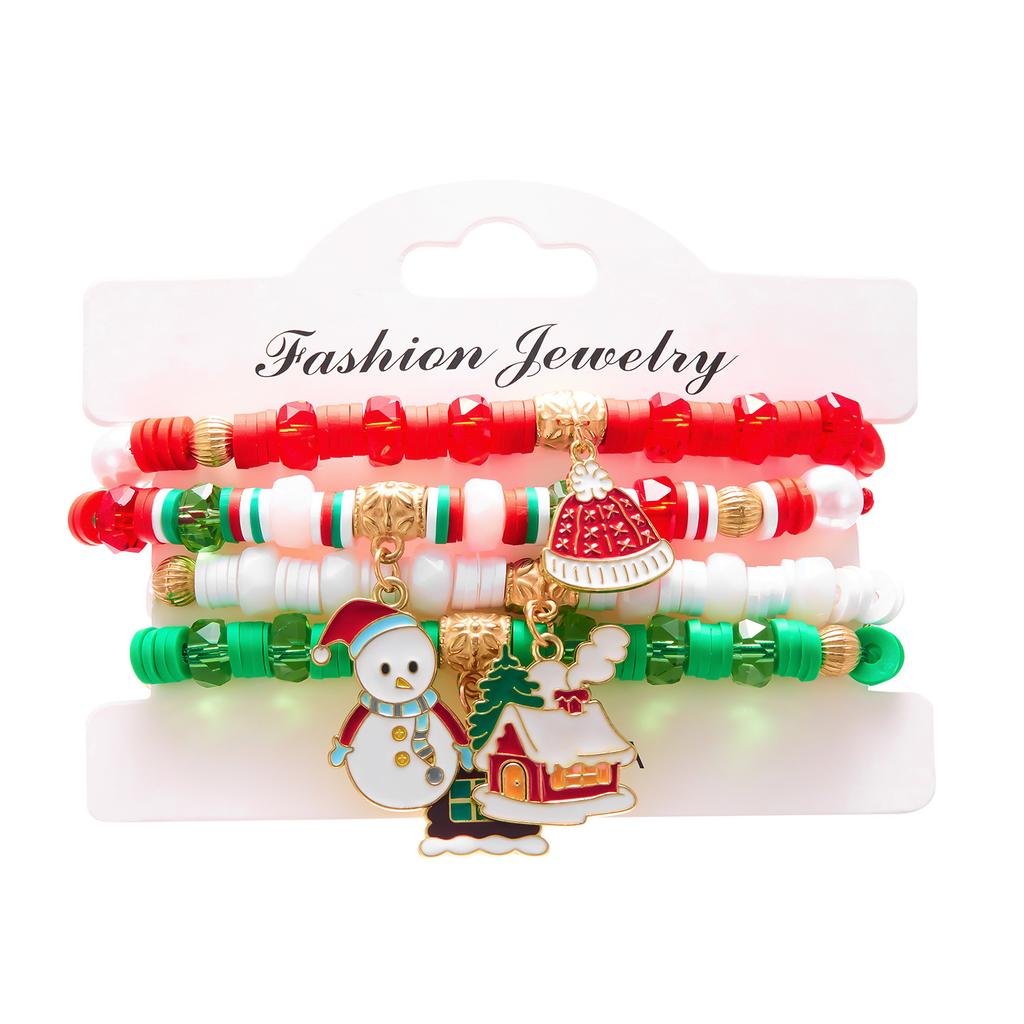 Merry Christmas Tree Santa Claus Bracelet For Women Xmas Deer Crystal Polymer Clay Beads Woven Bracelet New Year Jewelry
