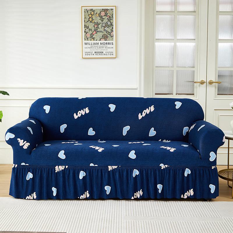 Floral Printed Elastic Sofa Cover With Skirt Hem Non-Slip Seat Cushion With Elastic Band All-Cover Couch Covers For All Seasons