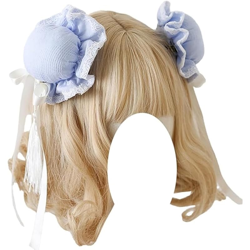 

[Izemisonico] bun cover china lolita dumpling hair cosplay chignon cover chinese lace lolita hair accessories hair ornament mori girl ribbon bow knot