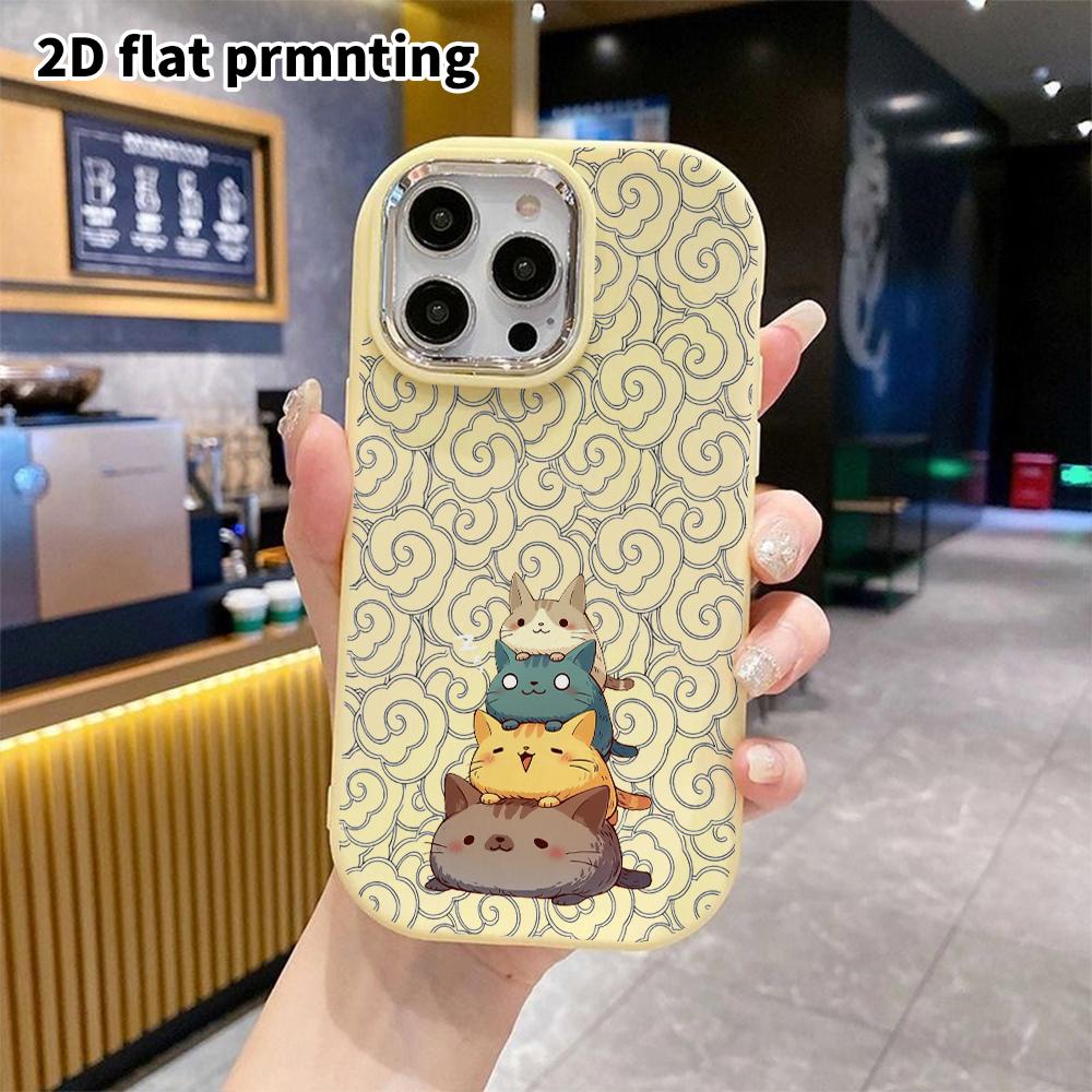 Phone Case: 2D Flat Design Suitable for iPhone 18 17 16 15 14 13 Pro Protective Case, Couple Style, Four-layer Cat, Christmas and Halloween Gift
