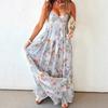 European and American summer new printing sleeveless backless temperament elegant suspender dress women's clothing