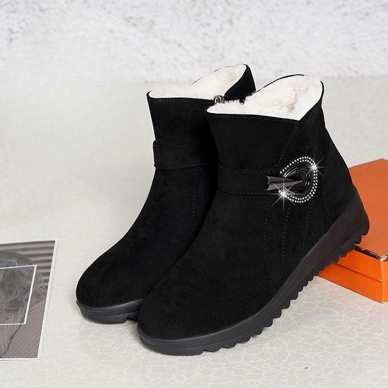 Rhinestone Round Toe Ladies Shoes Winter Chunky Ankle Comfortable and Elegant Women's Snow Boots High Quality Chic Padded Boot