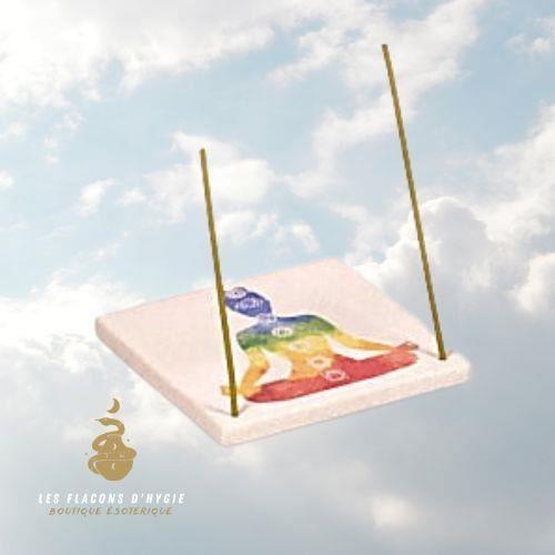 Porte encens carré grès 7 chakras - Blanc - Adulte - Mixte