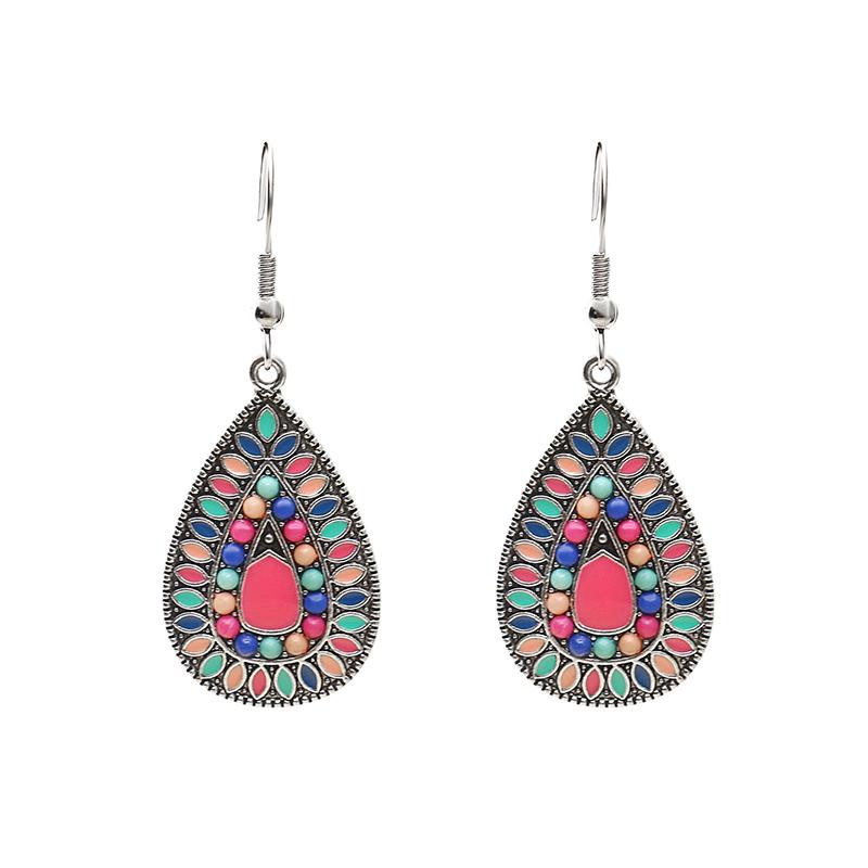 Ethnic Boho Colorful Enamel Earrings For Women Bomemian Retro Hollow Flower Round Geometric Vintage Drop Dangle Earrings Jewelry