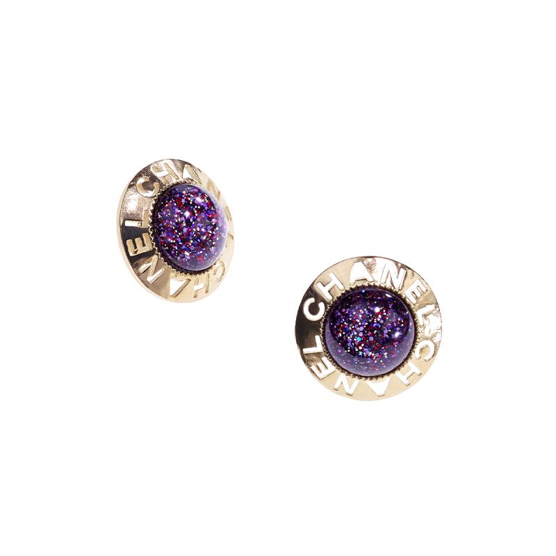 

CHANEL Round Crystal Stud Earrings Women s Purple фіолетовий