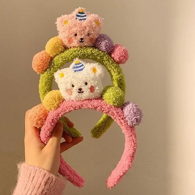 Süßes Bären-Stirnband Geburtstagsfeier Dekorationen Haarband Farbe Pompon-Bälle Kopfschmuck Frauen Mädchen Kinder Accessoires