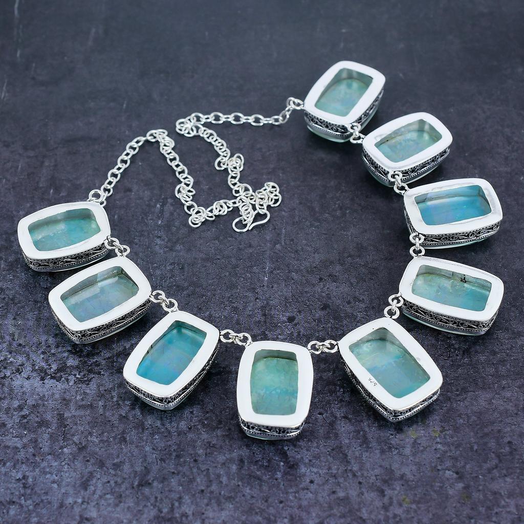 Natürlicher grüner Triplet-Opal 925 Sterling Silber Schmuck Halskette 18" i9k32