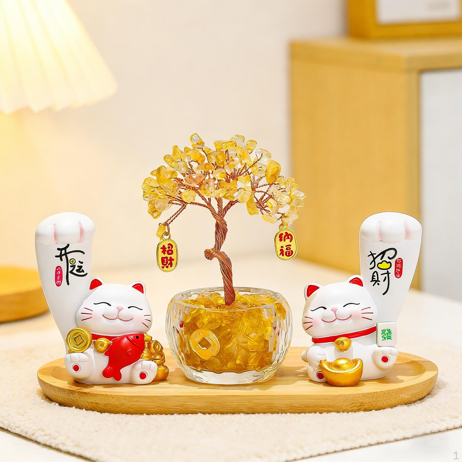 

Денежное дерево-кошка Статуэтка Кошки Поделки Декор Фэн-шуй для Ресторана Праздник Года A