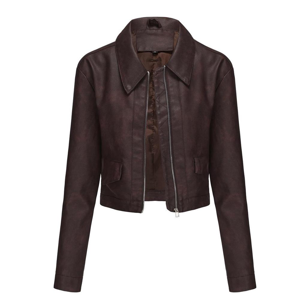 Spring and Autumn New Thin Leather Jacket Women's Long-sleeved Casual Ladies Coat Fashion European and American Leather Jacket