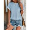 Fashion Casual Bat Short Sleeves Hollow Blouse Women O Neck Loose Summer T Shirts Female Office Tops Sweet Embroidery Solid Color Elegant Clothing