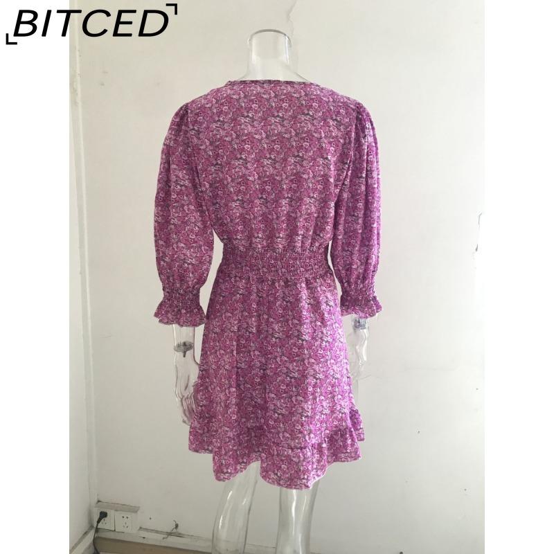 BITCED Summer Floral Print Mini Dresses Women Vintage Sexy A-Line V-Neck Half Sleeve Party Dress Female Casual Elegant Beach Dress
