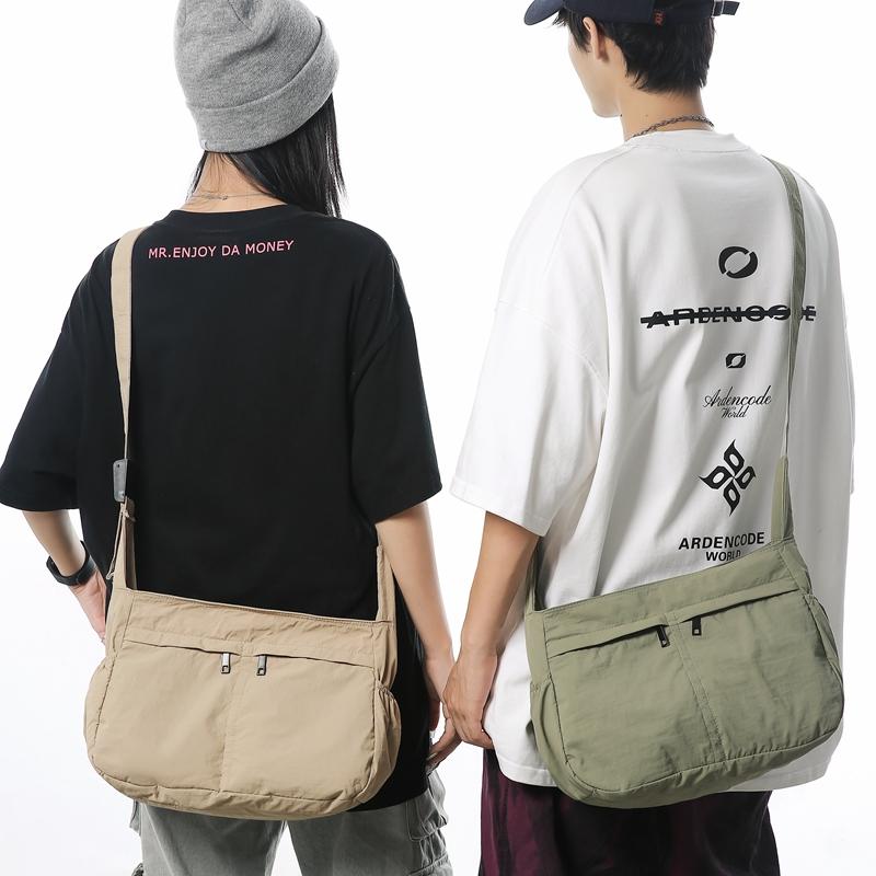 Nylon Crossbody Bag Men Women Casual Shoulder Bag with Front Pockets and Adjustable Strap