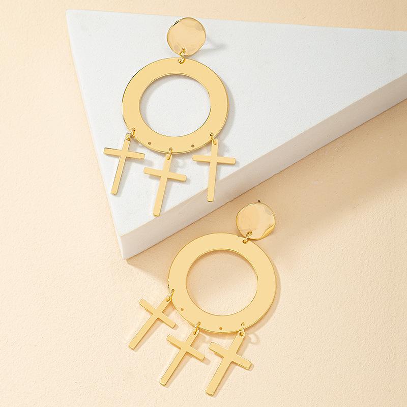 European & American Style Fashion Cross Earrings: Bold, Geometric Circle Studs for Women