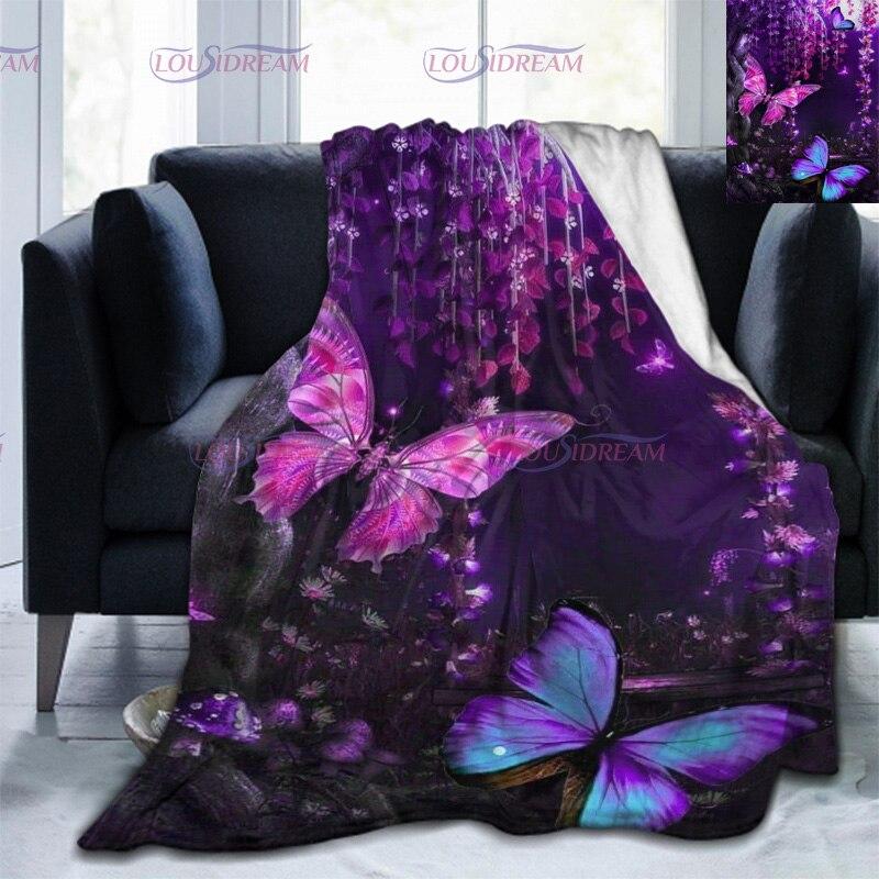 Colorful Butterfly Flower Blanket Soft Plush 3D Print Lightweight   Flannel Throw Blanket for Sofa Bed Couch for Kids Women Gift