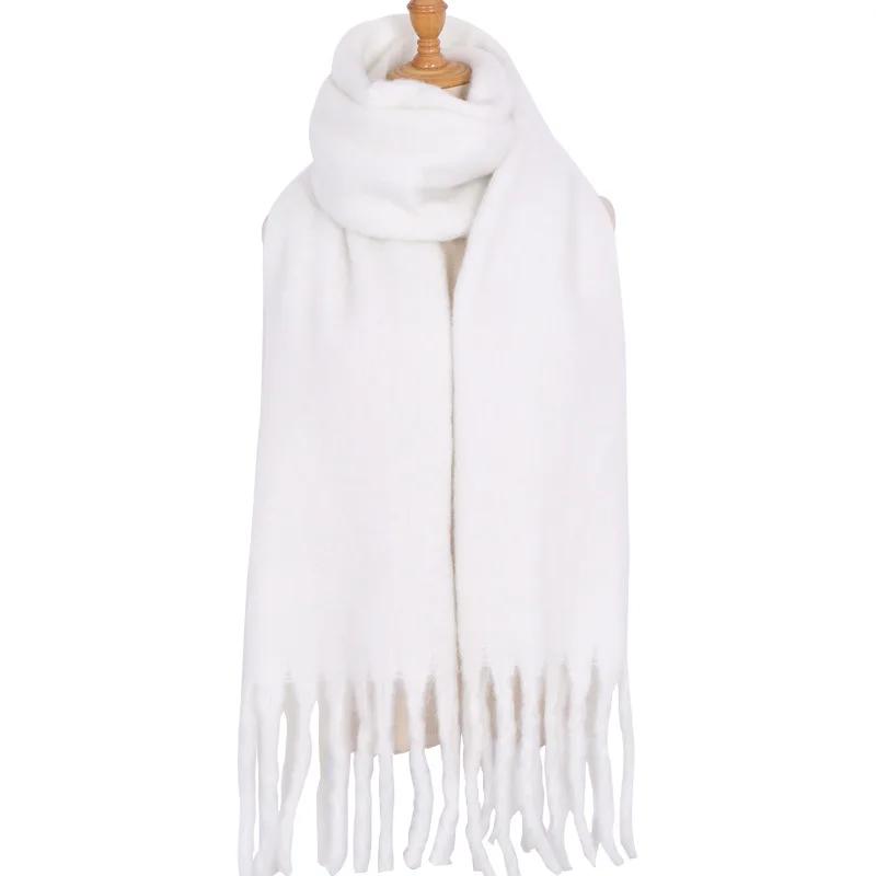Solid Color Scarf For Women Super Thick Warm In Winter Big Shawl Plush White Snow Scarf  Design Unisex Foulard