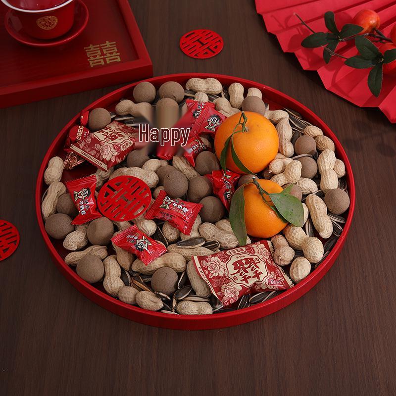 Solid Wood Wedding Tray Set for Fruit, Candy, & Tea Ceremony - Red Engagement Celebration Plate