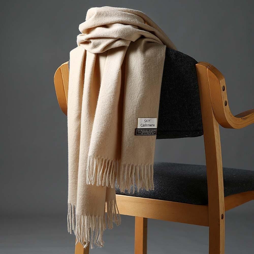 Soft Classic Wool Scarf Windproof Long Neckscarf with Tassel Cold-proof Solid Color Shawl Outdoor