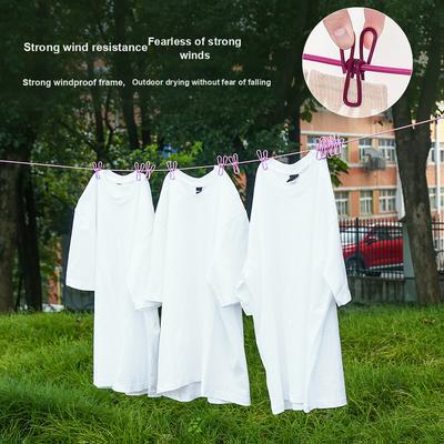 Portable Outdoor Clothesline Travel Home 12 Clips Windproof Sun Drying Rope Colorful Elastic Rope