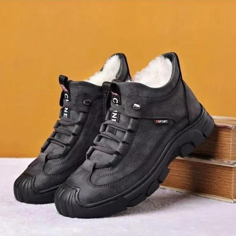Winter Men's Shoes Fashion Leather Casual Shoes Plush Warm Snow Boots Winter High-top Sneakers for Men Hiking Shoes Botas Hombre