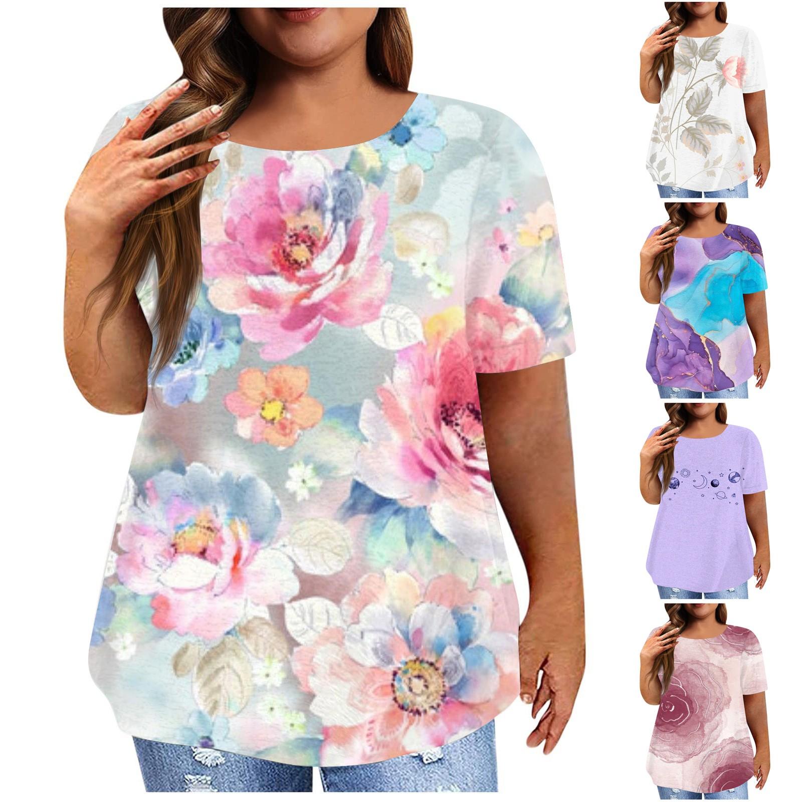 

(Острая курица)Женская рубашка с коротким рукавом, круглый вырез, футболка больших размеров, повседневные топы с цветочным принтом