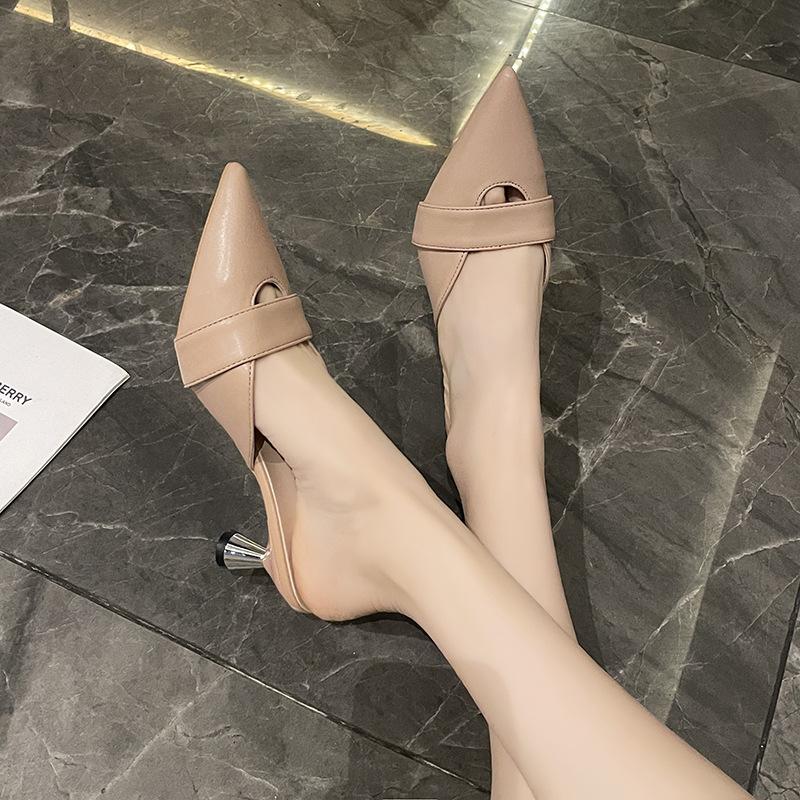 Baotou Half Slippers Women's Spring and Autumn 2024 New Internet Celebrity Empty Lazy Pointed Head Wearing Fashion High-heeled Cool Slippers