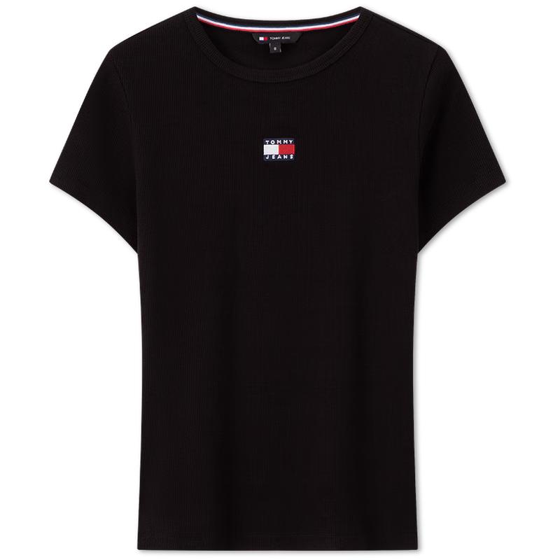 

Tommy Jeans Women s Ribbed Knit Logo Short Sleeve Top XS