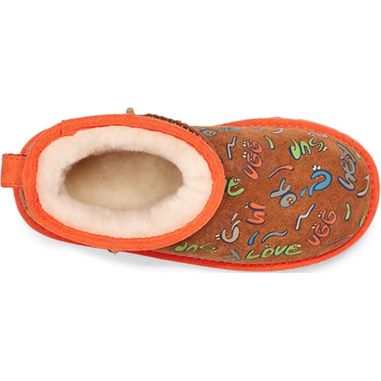 UGG Classic Mini Graffiti Comfortable Non-Slip Warm Kids Boots Kids boots Brown Orange 1103615K-T