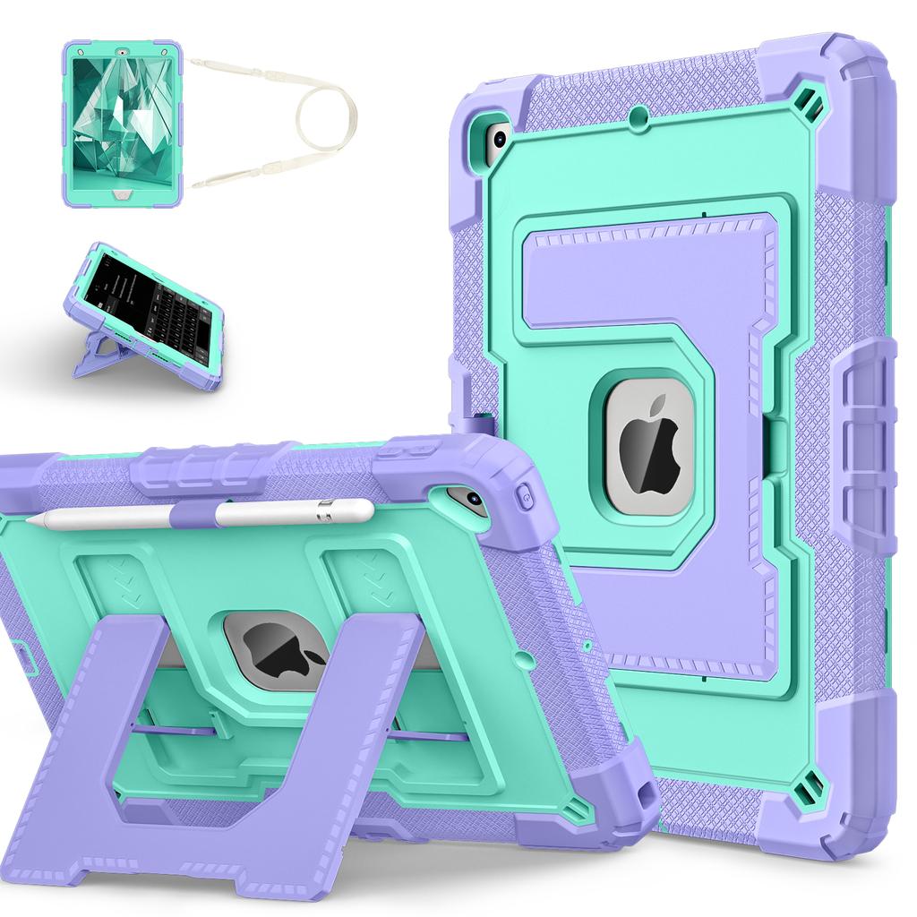 Rugged Heavy Duty Case for iPad 7th 8th 9th Gen 10.2" Display Shockproof Durable Case with Kickstand Crossbody Strap Pen Holder