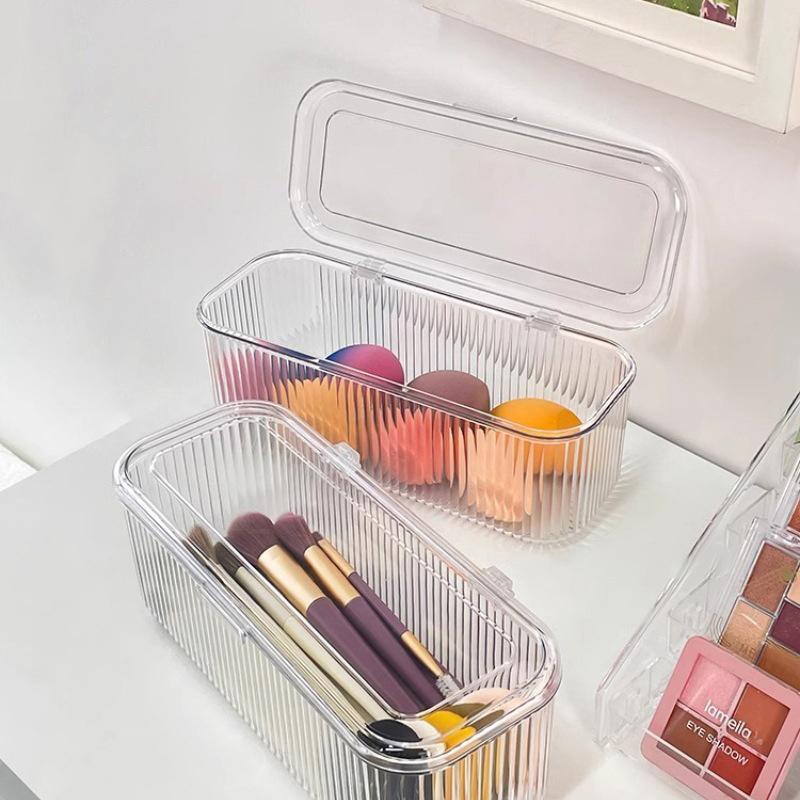 Makeup Bathroom Storage Multifunctional Cosmetic Egg Holder Box With Dustproof Lid -Makeup Brush Lipstick Organizer Vanity Desk