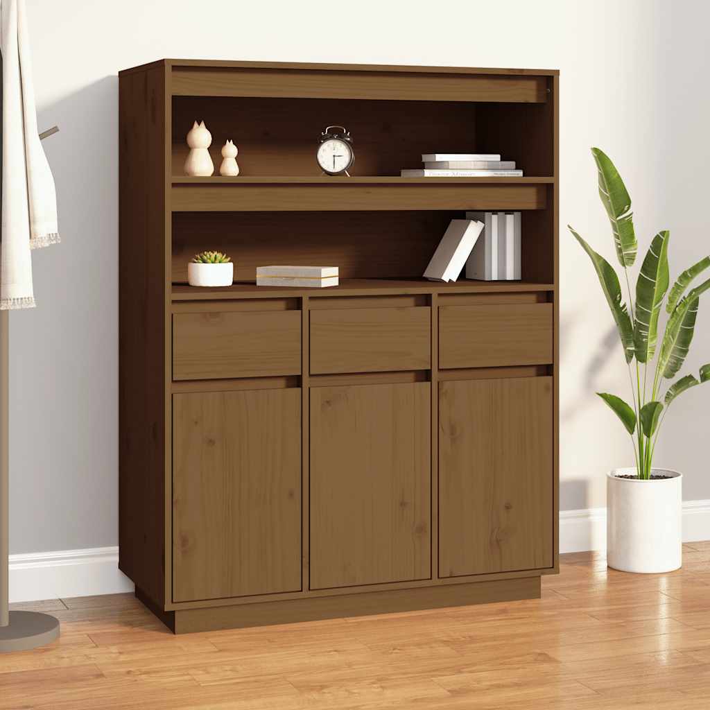 Highboard Honey Brown 89 X 40 X 116.5 Cm Solid Pine Wood