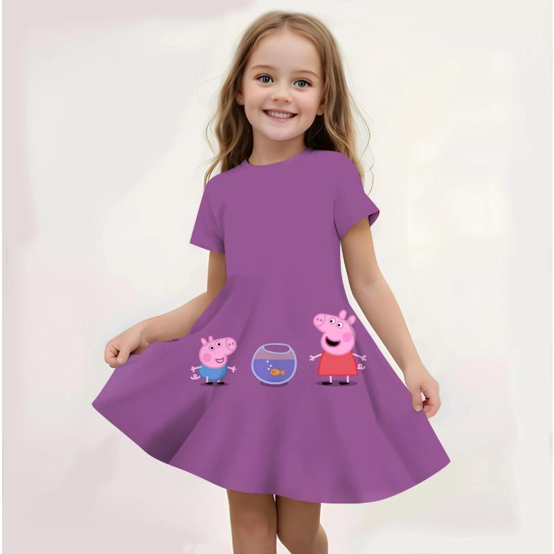 Peppa Pig Casual Sundress Girls Summer Cute Cartoon Print Loose Fit Soft Lightweight Breathable Dress