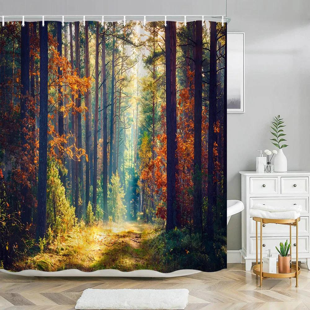 Fall Maple Shower Curtain Thanksgiving Harvest Pumpkin Orange Autumn Maple Leaves Sunflowers Fabric Bathroom Decor Bath Curtains