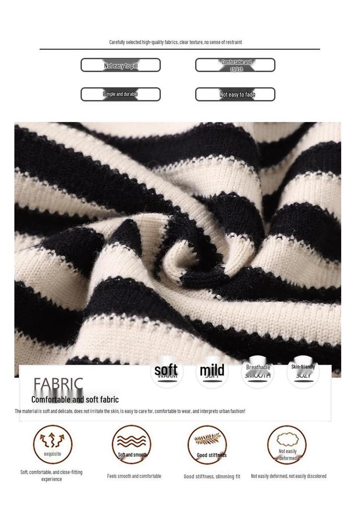 2026 Spring Fashionable Striped Knit Top for Mothers & Elderly Women, Lapel Sweater for Spring & Autumn