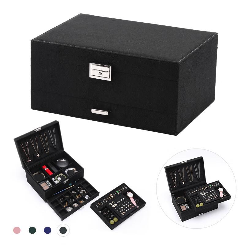 Handun TEMU 3-Layer Velvet Lockable Jewelry Box