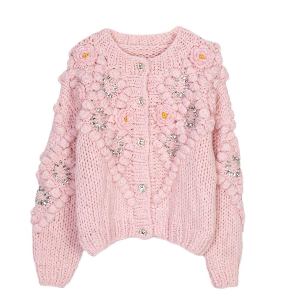 Women's Hand-Crocheted Diamond Cardigan – Soft, Slimming, and Stylish Wool Knit Coat