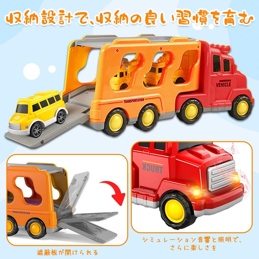 HIWO Car Toys for Boys Ages and 6 and Educational Toy Set of 5 Large and Small Vehicles Large Truck 4 Mini Construction Fire Indoor Mini Educational