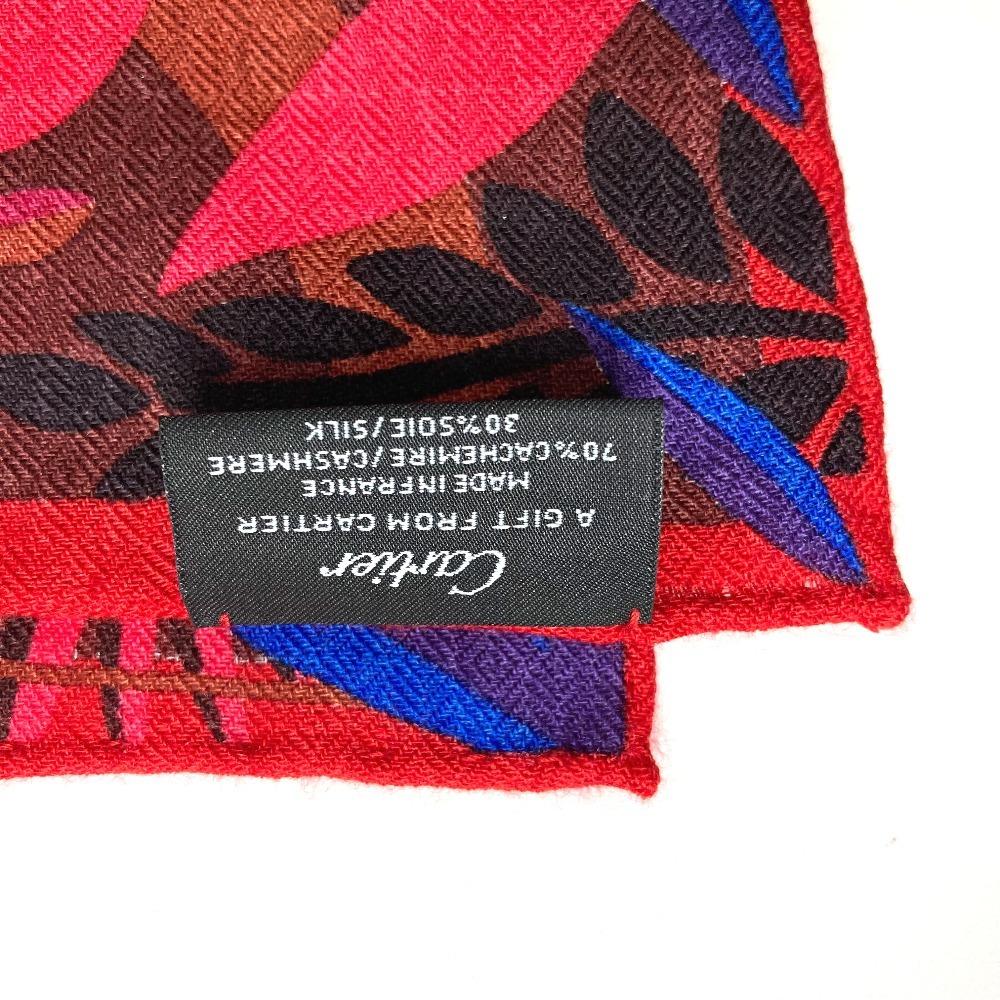 CARTIER PANTHERE Leopard Logo Large Scarf 140 Stole/Shawl Cashmere / silk Red