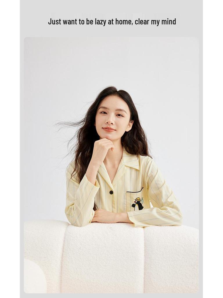 Women's Tencel Cotton Lyocell Pajama Set – Long Sleeve, Long Pants, Wearable Outdoors, Simple Homewear for Couples. Suitable for Spring & Autumn.