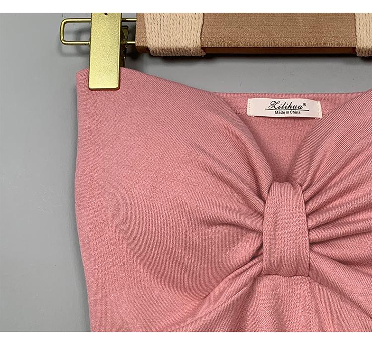 Korean Slimming Bow-Detail Ruched Bodycon Bandeau Dress for Women